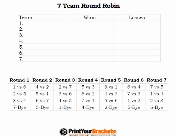 10 Team Schedule Template New 7 Team Round Robin Printable tournament Bracket