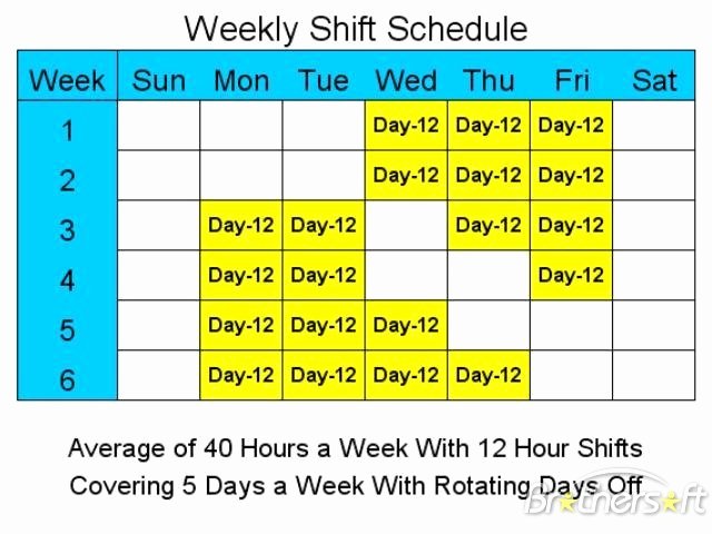 12 hour schedules for 5 days a week