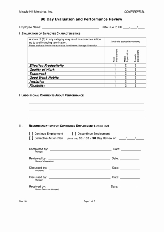 90 Day Review Template New Fillable 90 Day Evaluation and Performance Review form