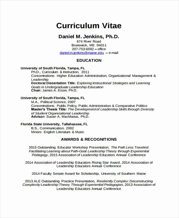 Academic Curriculum Vitae Template Unique Academic Cv Template