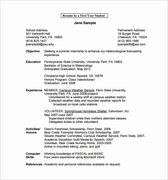Academic Resume Template Word Awesome 12 College Resume Templates Pdf Doc