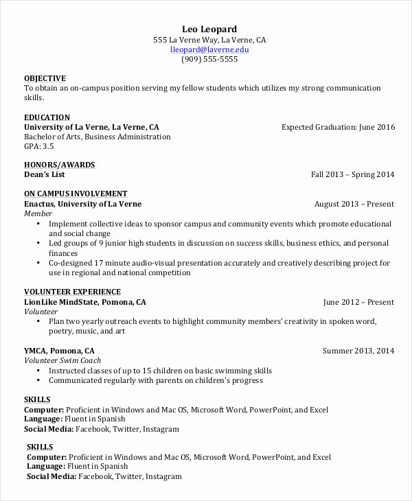 Academic Resume Template Word Beautiful College Student Resume 7 Free Word Pdf Documents