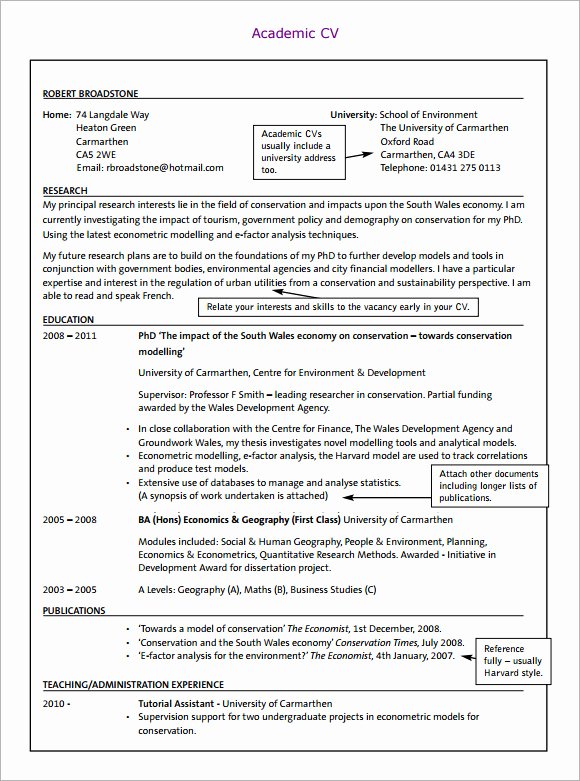 Academic Resume Template Word Inspirational 9 Academic Cv Templates Download for Free