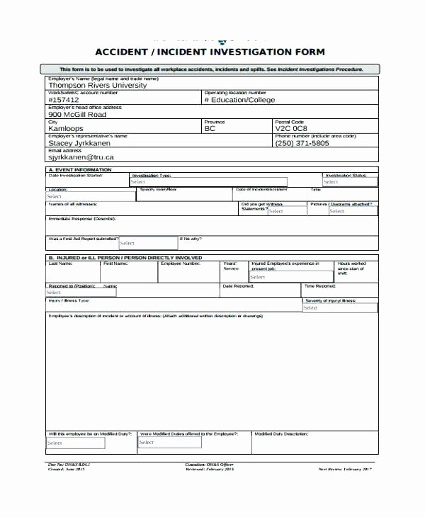 Accident Investigation form Template Best Of Accident Incident Report form Investigation Template