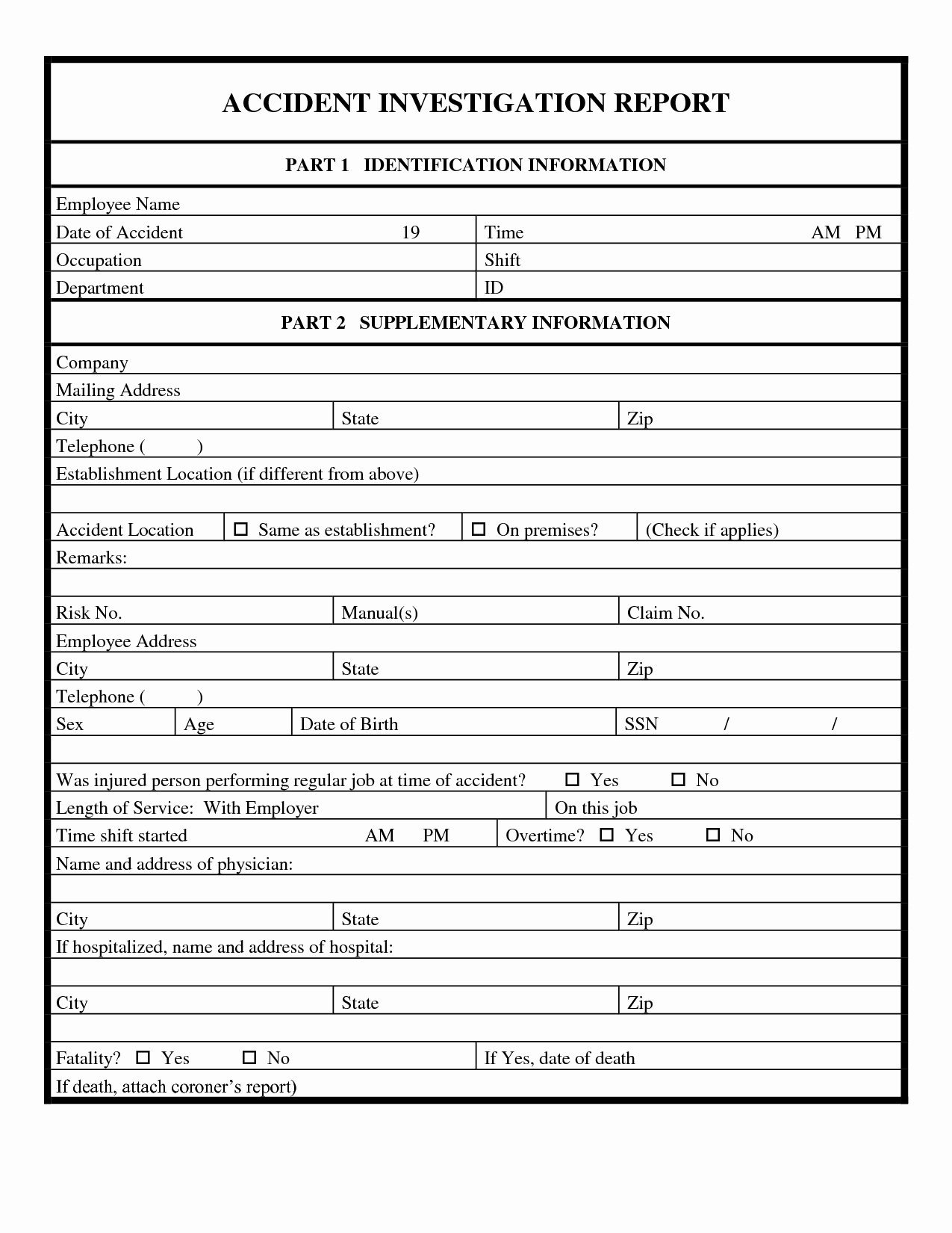 Accident Investigation form Template Inspirational Best S Of Employee Accident Report form Employee
