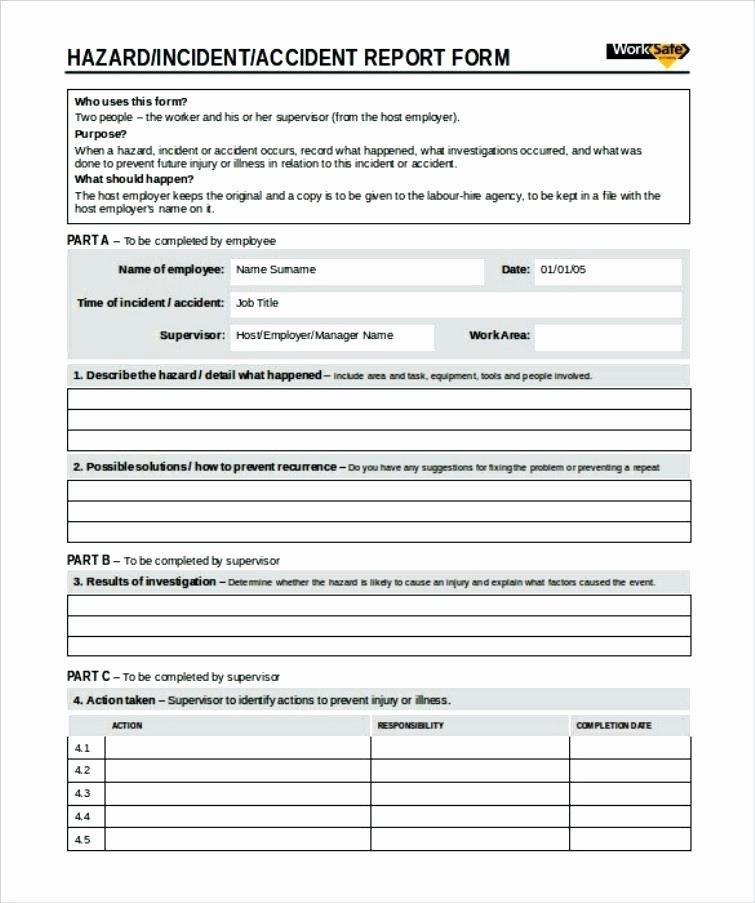 Accident Investigation form Template Inspirational Injury Incident Report form Template Accident