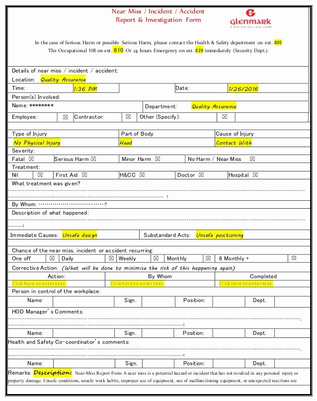 Accident Investigation form Template New Accident Incident Investigation Report Template for Near