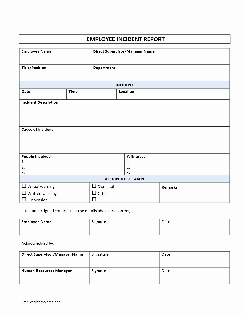 Accident Report form Template Fresh Employee Incident Report