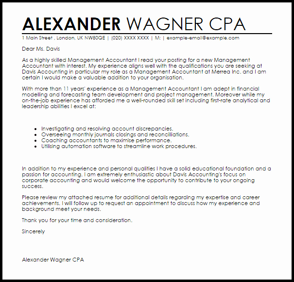 Accounting Cover Letter Template Best Of Management Accountant Cover Letter Sample