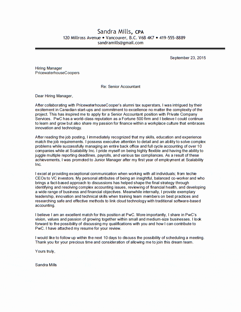 Accounting Cover Letter Template New Senior Accountant Cover Letter
