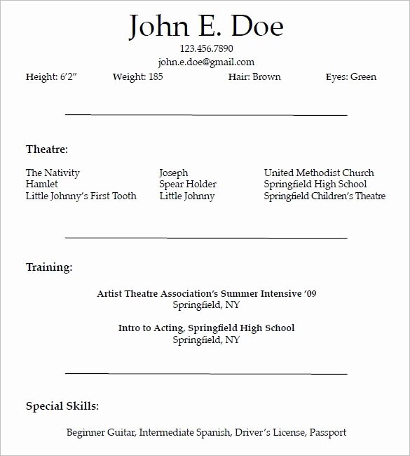 Acting Resume Template Word Elegant Acting Resume Examples for Beginners Best Resume Collection
