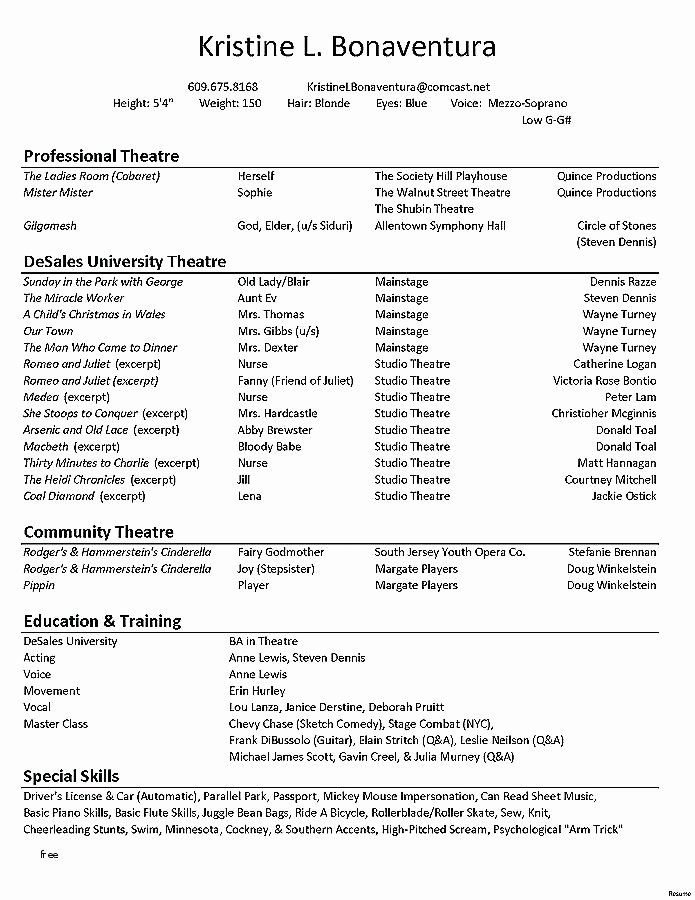 Acting Resume Template Word Elegant Musical theater Resume Template Word for Actors Beginners