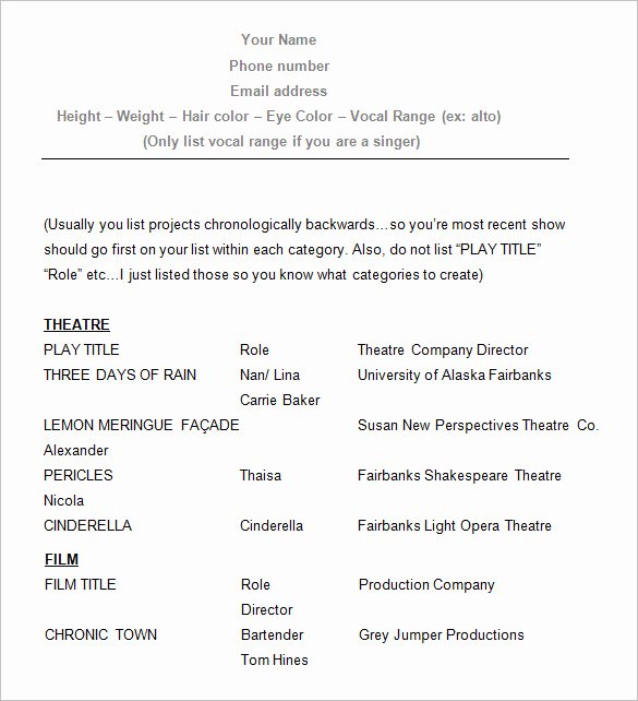 Acting Resume Template Word Luxury 11 Acting Resume Templates Free Samples Examples