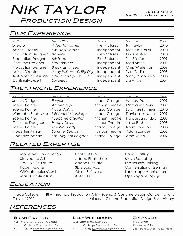 Acting Resume Template Word Unique Musical theatre Resume Acting Template Free Templates Cv