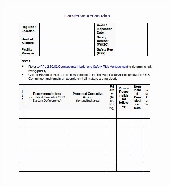 Action Plan Template Word Fresh Sample Corrective Action Plan Template 9 Documents In