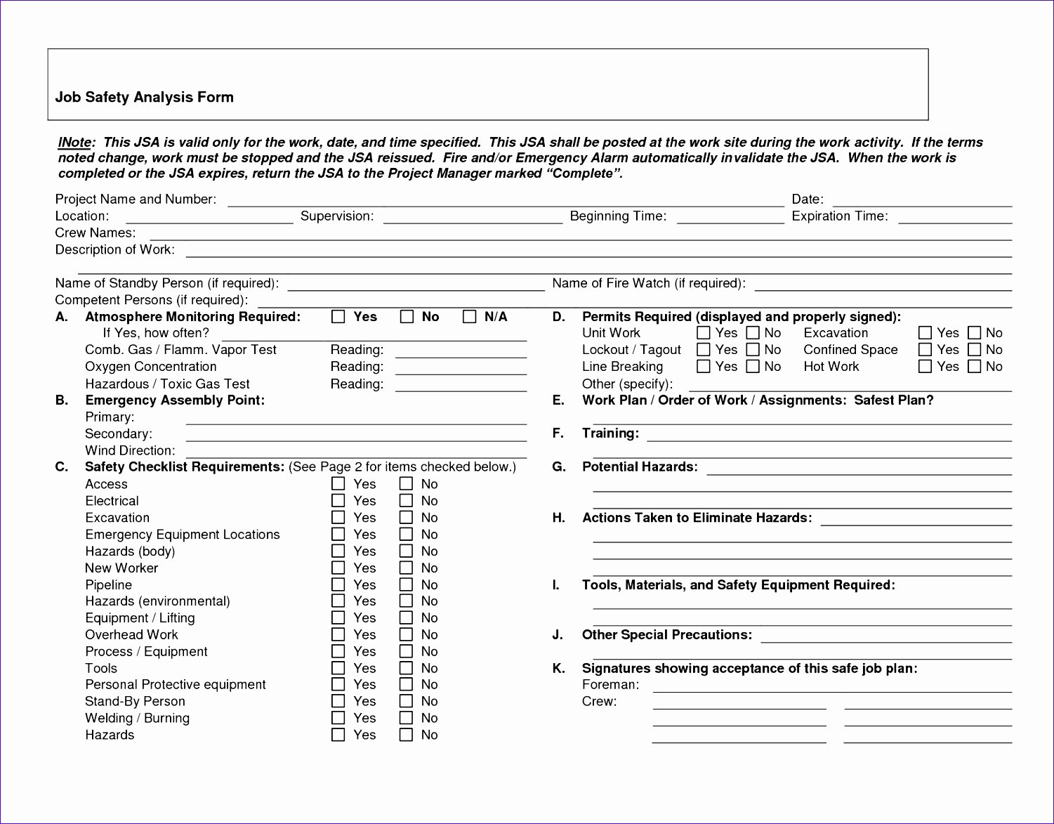 Activity Hazard Analysis Template New 10 Project Checklist Template Excel Exceltemplates