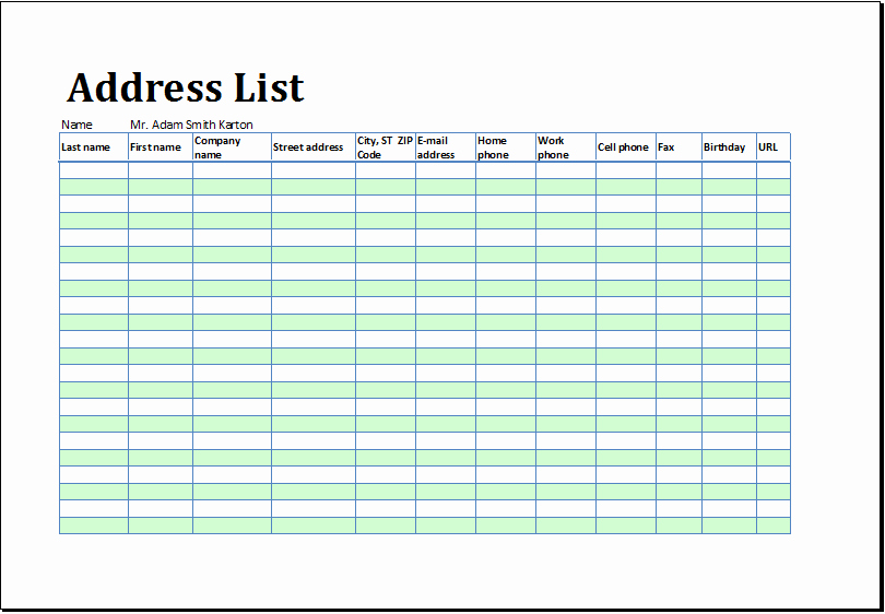 Address Book Template Excel Luxury Printable Address List Book Template for Ms Excel