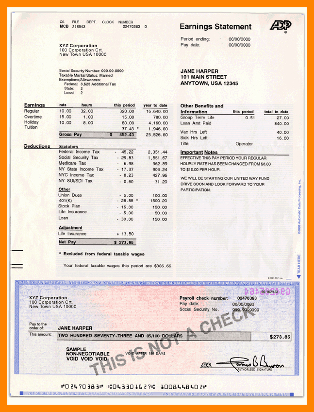 Adp Check Stub Template Beautiful 5 Adp Pay Stub Example