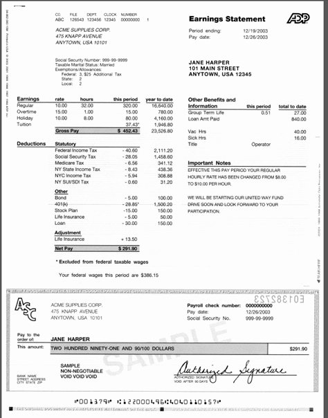 Adp Earnings Statement Template Awesome Adp Paycheck Example
