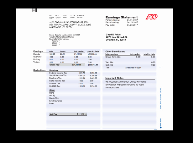 Adp Earnings Statement Template Awesome Paycheck Stubs Set Adp
