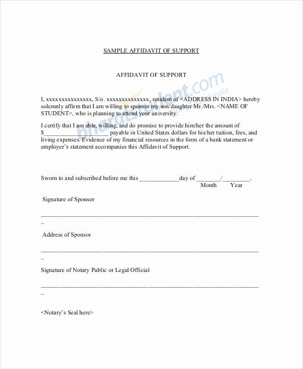 Affidavit Of Support Template Awesome 22 Letter Of Support Samples Pdf Doc