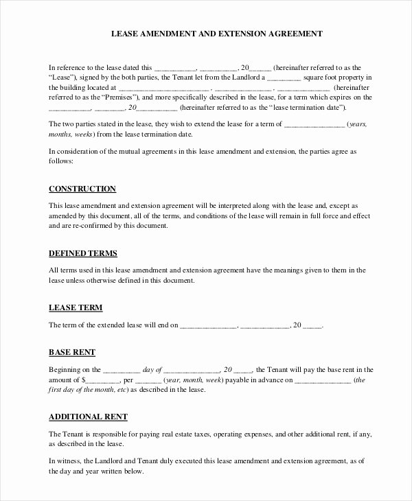 Amendment to Contract Template Beautiful Lease Amendment form 10 Free Documents In Pdf Doc