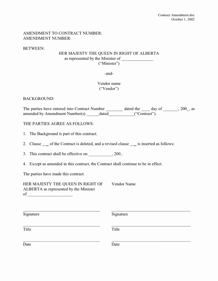 Amendment to Contract Template Elegant Contract Amendment In Word and Pdf formats