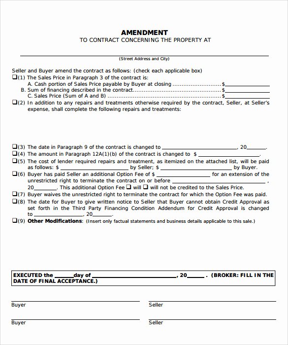 Amendment to Contract Template New Contract Amendment Template 11 Download Documents In Pdf
