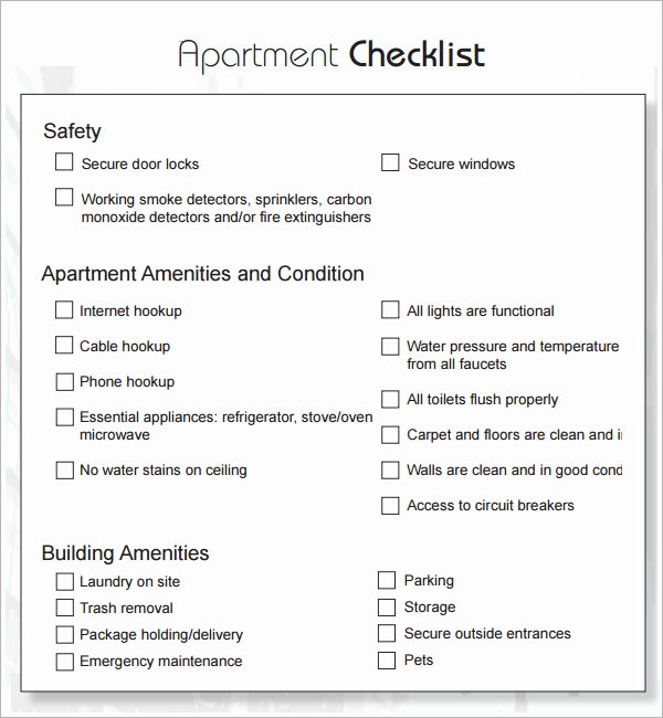 Apartment Maintenance Checklist Template Beautiful Sample New Apartment Checklist 4 Documents In Pdf