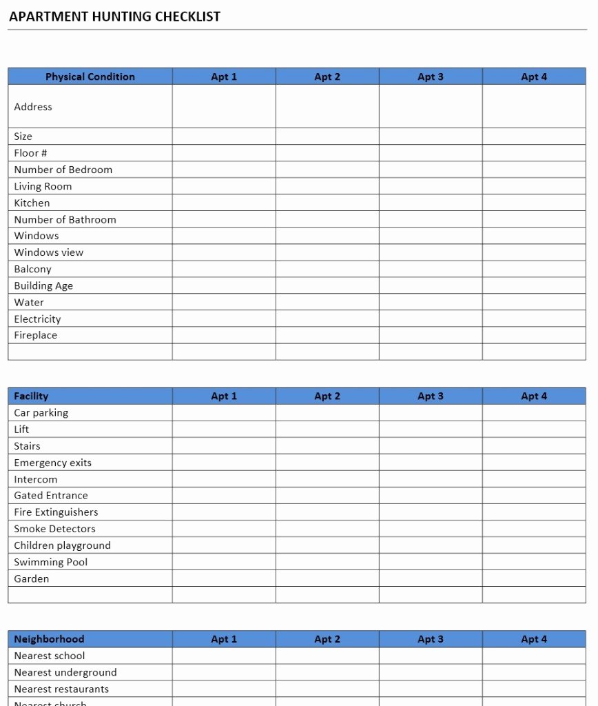 Apartment Maintenance Checklist Template Lovely Apartment Hunting Checklist