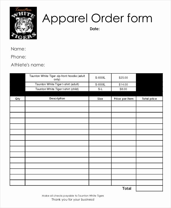 Apparel order form Template Luxury 12 Apparel order forms Free Sample Example format