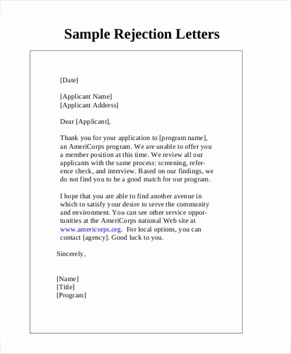 Application Rejection Letter Template Awesome 7 Rejection Letter Templates 7 Free Sample Example