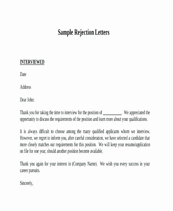 Application Rejection Letter Template Awesome Job Rejection Letter Template Application Request
