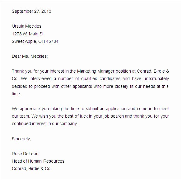 Application Rejection Letter Template Fresh 27 Rejection Letters Template Hr Templates