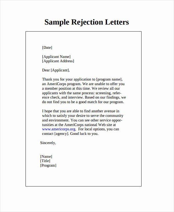 Application Rejection Letter Template Lovely 10 Applicant Rejection Letters Free Sample Example
