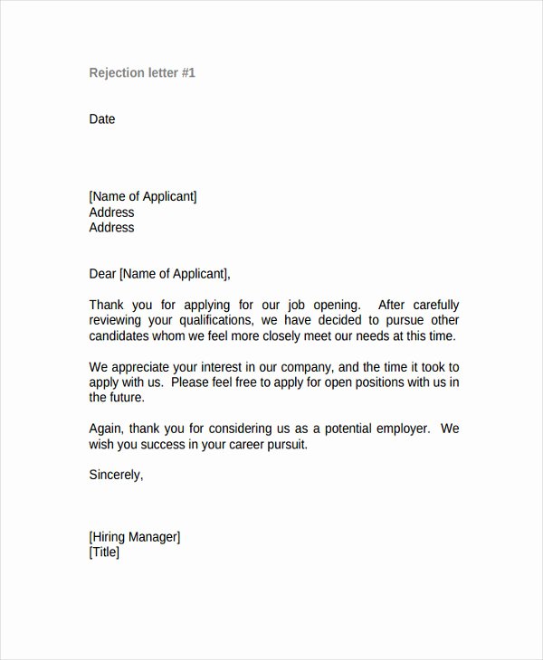 Application Rejection Letter Template Luxury 9 Sample Job Applicant Rejection Letters