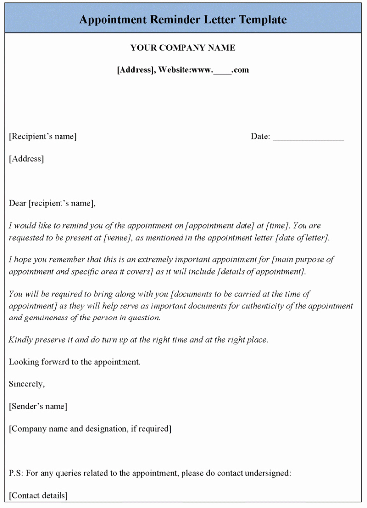 Appointment Confirmation Email Template Beautiful Appointment Reminder Letter Templates