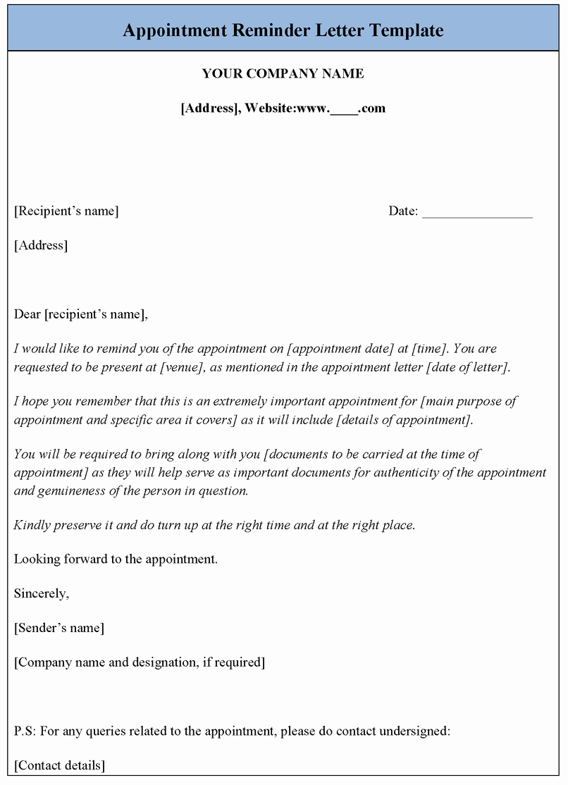 Appointment Reminder Email Template Unique Appointment Reminder Letter Template