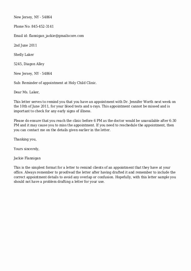 Appointment Reminder Letter Template Lovely Appointment Reminder Letter Template Ksdharshan