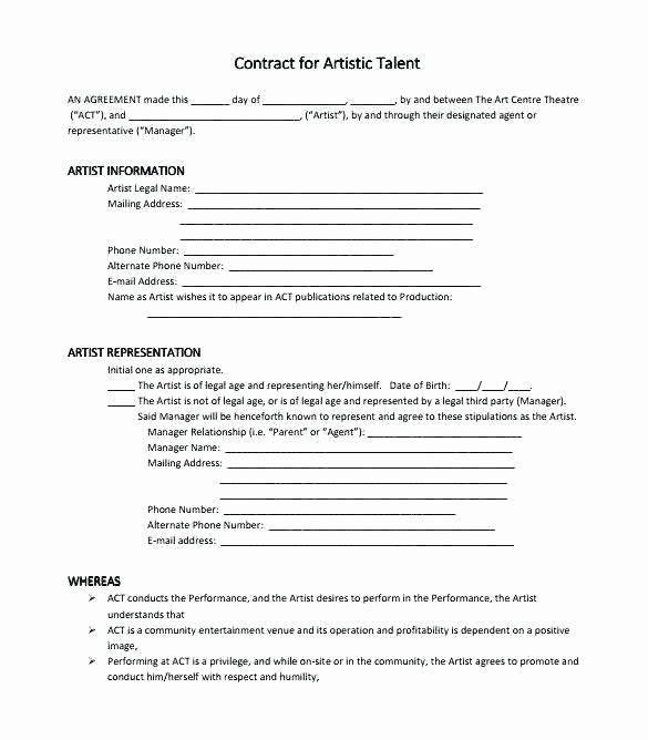 Artist Management Contract Template New Entertainment Contract Template Production Entertainment