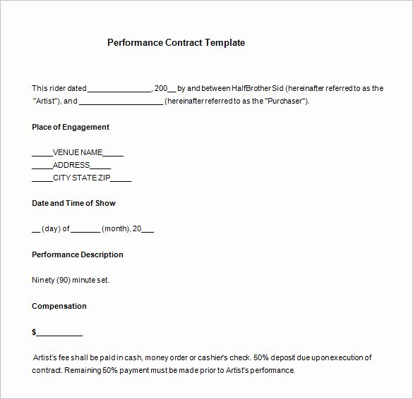 Artist Performance Contract Template Elegant 12 Performance Contract Templates Free Word Pdf