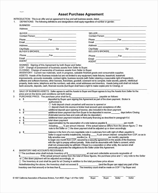 Asset Purchase Agreement Template New 22 Free Purchase Agreement form