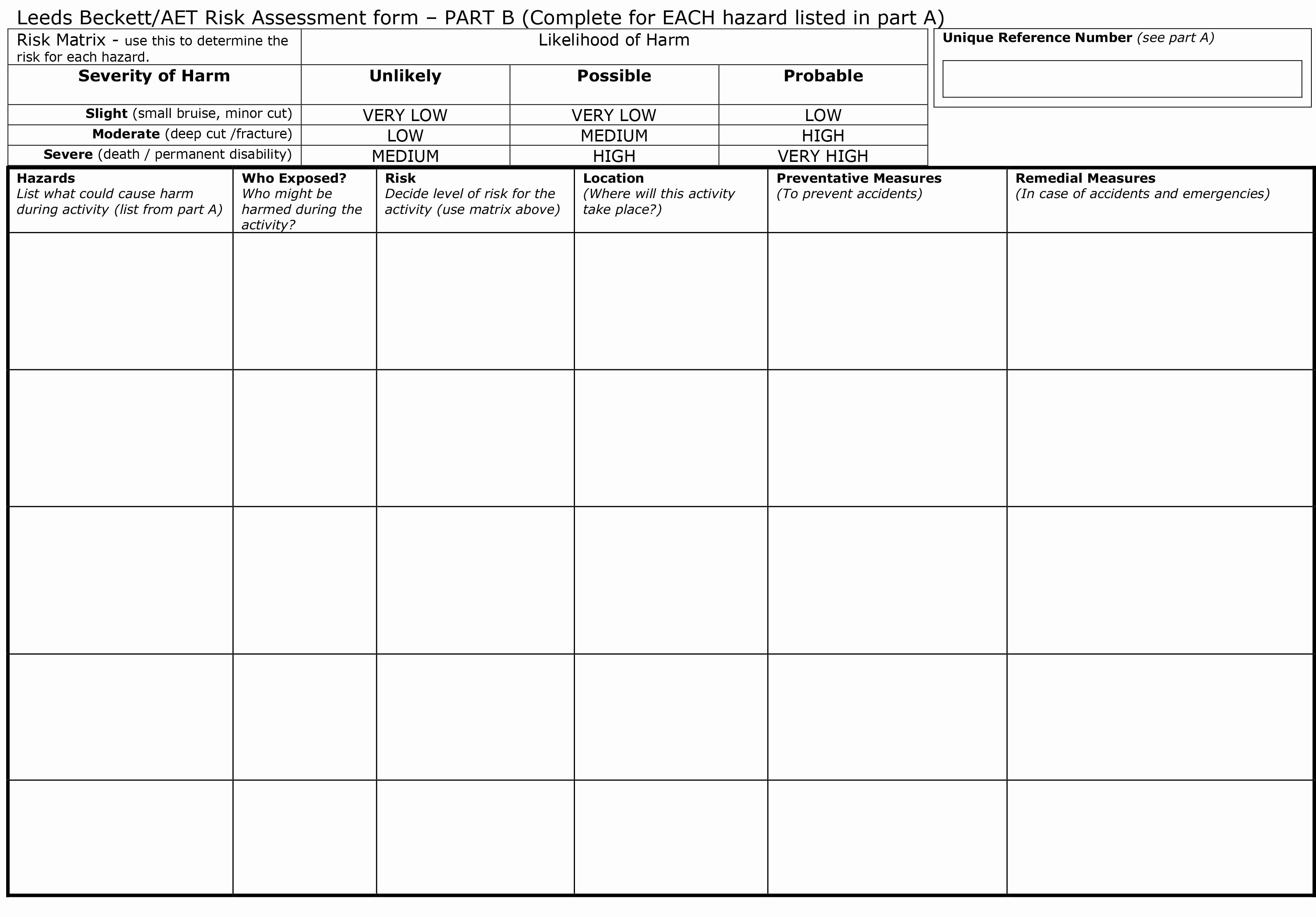 Audit Risk assessment Template Unique Here is Our Blank Part B Risk assessment form Use This