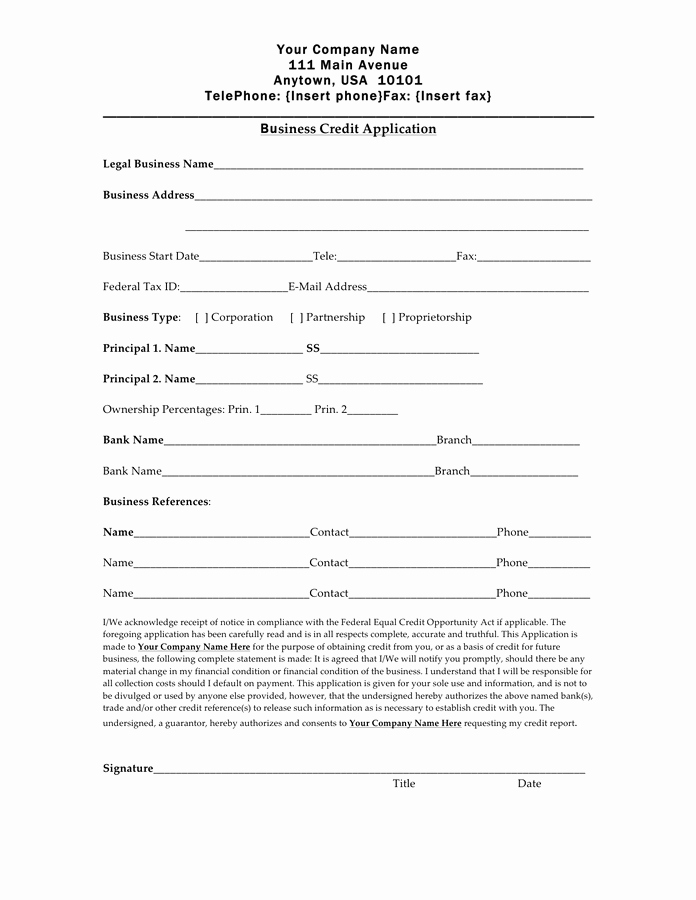 Auto Credit Application Template Unique Credit Application form Free Documents for Pdf