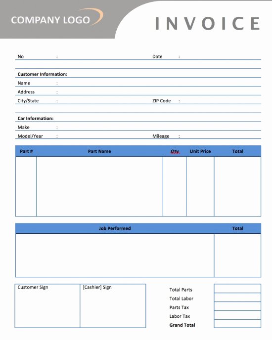 Auto Repair Invoice Template Lovely Auto Invoice Template