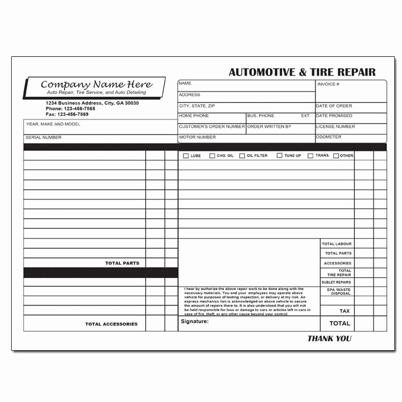 Auto Repair Receipt Template Unique Business forms Custom Printing