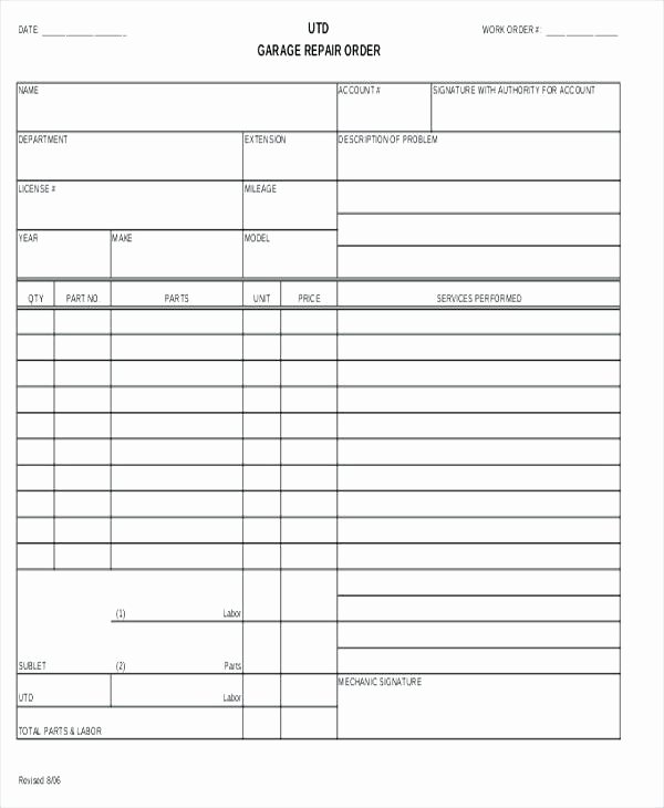 Auto Work order Template Unique Extra Work order form Template Printable Best Word