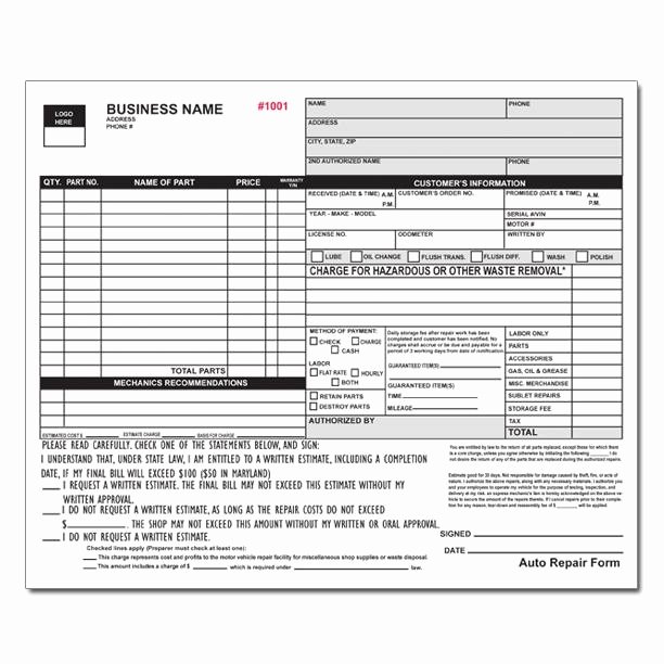 Automotive Repair Invoice Template Awesome Auto Repair Invoice Work orders Receipt Printing