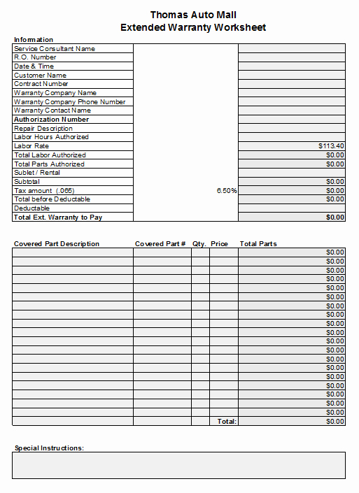 Automotive Repair Invoice Template Lovely Extended Warranty Invoice Template for Auto Repair Shop