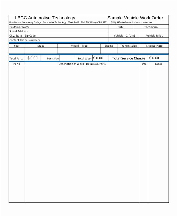 Automotive Work order Template Awesome 13 order Template Free Sample Example format
